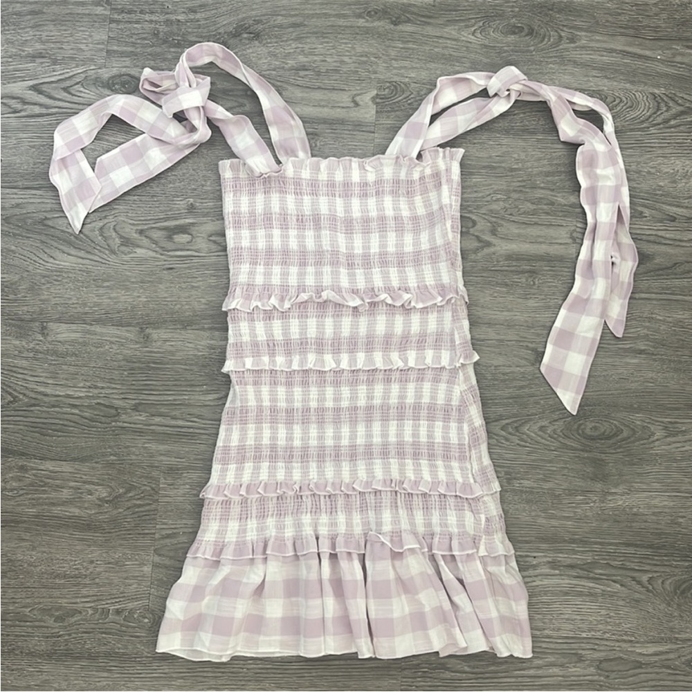 MABLE Lavender Gingham Smocked Ruffle Dress Small - Picture 7 of 10
